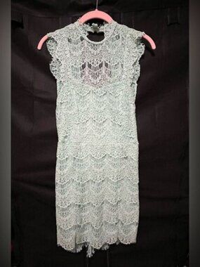 Free People Lace Mini Dress in Mint Green